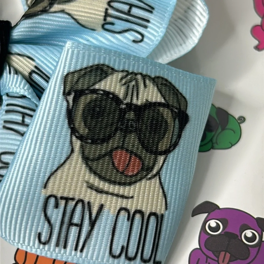 PUG Dogs Grosgrain All Over Print Bundle of 3 Adorable Hair Bows‎ Super Cute NWT